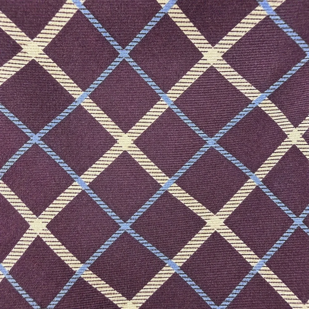 Vintage Tommy Hilfiger USA Silk Tie Burgundy Gold Blue Windowpane Necktie 57x3.6
